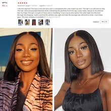 Load image into Gallery viewer, HD Transparent dentelle perruques Bob dentelle avant perruques de cheveux humains droite dentelle avant perruque peau fondre courtes perruques de cheveux humains pour les femmes noires