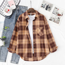 Load image into Gallery viewer, Fashion Women Plaid Shirt Chic Checked Blouse Long Sleeve Female Casual Print Shirts Loose Cotton Tops Blusas