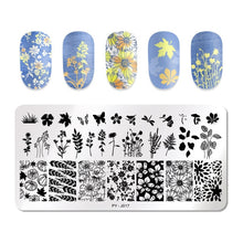Load image into Gallery viewer, Natural Plants Flower Nail Stamping Plates Christmas Striped Line Mandala Nail Art Plate Stencil Stainless Steel Design