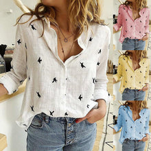 Load image into Gallery viewer, Women's Birds Print Shirts 35% Cotton Long Sleeve Female Tops 2020 Spring Summer Loose Casual Office Ladies Shirt Plus Size 5XL