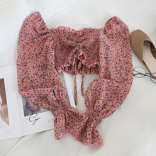 Load image into Gallery viewer, Boho Beach Print Blouses Shirt Femmes Manches Longues Volants Blouse Courte Tops Femme Blusas