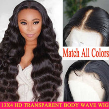 Load image into Gallery viewer, Lace Front Human Hair Wigs Transparent HD Lace Frontal Wig 180 200 Density Lace Front Wig Remy 13x4 Brazilian Body Wave Wig