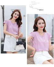 Load image into Gallery viewer, Moda coreana ropa de talla grande camisa sólida mujer blusa verano 2020 Tops y Blusas para mujer encaje Patchwork Blusas 4835 50

