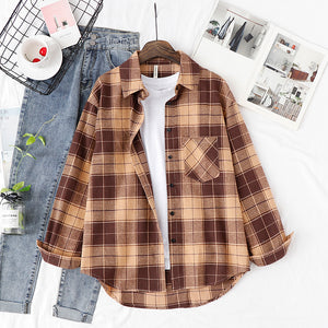 Fashion Women Plaid Shirt Chic Checked Blouse Long Sleeve Female Casual Print Shirts Loose Cotton Tops Blusas