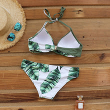 Load image into Gallery viewer, Maillot de bain maillot de bain femme licou biquini feuille imprimé bikini plage porter 2020
