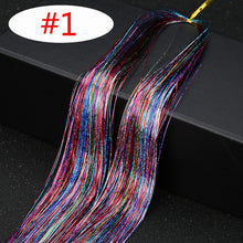 Load image into Gallery viewer, 16 Colors 90cm Party Holographic hair accessories Glitter Hair Tinsel Sparkle Extensions 150Strands Bling twinkle hair extension
