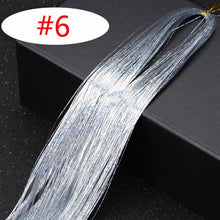 Load image into Gallery viewer, 16 Colors 90cm Party Holographic hair accessories Glitter Hair Tinsel Sparkle Extensions 150Strands Bling twinkle hair extension
