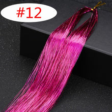 Load image into Gallery viewer, 16 Colors 90cm Party Holographic hair accessories Glitter Hair Tinsel Sparkle Extensions 150Strands Bling twinkle hair extension
