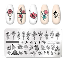 Load image into Gallery viewer, Natural Plants Flower Nail Stamping Plates Christmas Striped Line Mandala Nail Art Plate Stencil Stainless Steel Design
