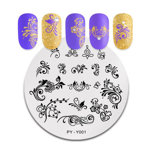 Natural Plants Flower Nail Stamping Plates Christmas Striped Line Mandala Nail Art Plate Stencil Stainless Steel Design