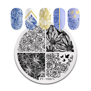 Natural Plants Flower Nail Stamping Plates Christmas Striped Line Mandala Nail Art Plate Stencil Stainless Steel Design