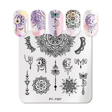 Load image into Gallery viewer, Natural Plants Flower Nail Stamping Plates Christmas Striped Line Mandala Nail Art Plate Stencil Stainless Steel Design
