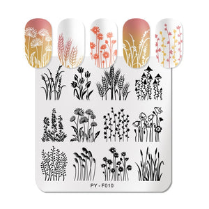 Natural Plants Flower Nail Stamping Plates Christmas Striped Line Mandala Nail Art Plate Stencil Stainless Steel Design