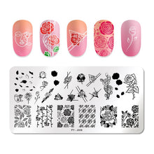 Load image into Gallery viewer, Natural Plants Flower Nail Stamping Plates Christmas Striped Line Mandala Nail Art Plate Stencil Stainless Steel Design
