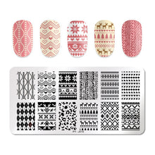 Load image into Gallery viewer, Natural Plants Flower Nail Stamping Plates Christmas Striped Line Mandala Nail Art Plate Stencil Stainless Steel Design
