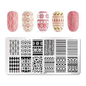 Natural Plants Flower Nail Stamping Plates Christmas Striped Line Mandala Nail Art Plate Stencil Stainless Steel Design