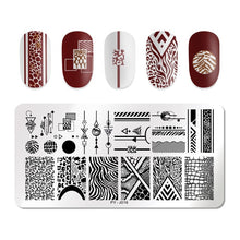 Load image into Gallery viewer, Natural Plants Flower Nail Stamping Plates Christmas Striped Line Mandala Nail Art Plate Stencil Stainless Steel Design
