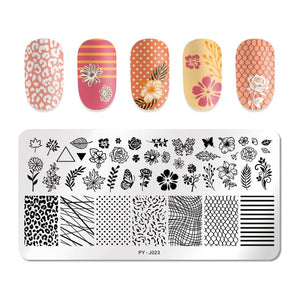 Natural Plants Flower Nail Stamping Plates Christmas Striped Line Mandala Nail Art Plate Stencil Stainless Steel Design