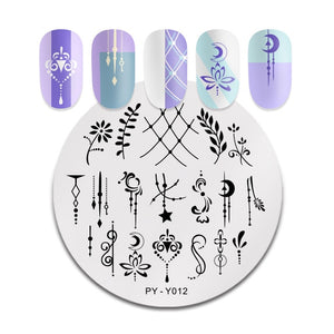 Natural Plants Flower Nail Stamping Plates Christmas Striped Line Mandala Nail Art Plate Stencil Stainless Steel Design