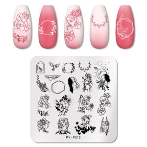 Natural Plants Flower Nail Stamping Plates Christmas Striped Line Mandala Nail Art Plate Stencil Stainless Steel Design