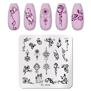 Natural Plants Flower Nail Stamping Plates Christmas Striped Line Mandala Nail Art Plate Stencil Stainless Steel Design