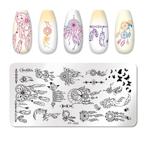 Natural Plants Flower Nail Stamping Plates Christmas Striped Line Mandala Nail Art Plate Stencil Stainless Steel Design