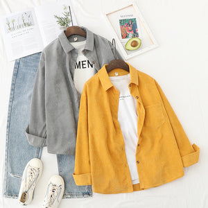 Corduroy Shirts Womens Tops And Blouses Long Sleeve Spring Ladies Solid Loose Boyfriend Style Shirt