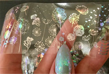 Load image into Gallery viewer, 4*100cm/Roll Holographic Nail Foil Flame Dandelion Panda Bamboo Holo Nail Art Transfer Sticker Water Slide Nail Art Decals
