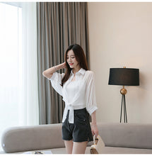 Load image into Gallery viewer, HELIAR Lantern Sleeve Chiffon Shirts Women 2020 Summer Buttoned Up Shirt Long Sleeve Blouse Tied Waist Elegant Women Blouses
