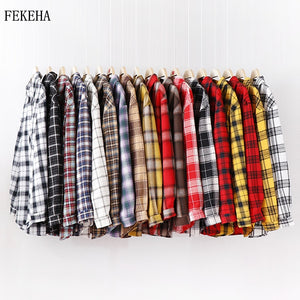 Fashion Women Plaid Shirt Chic Checked Blouse Long Sleeve Female Casual Print Shirts Loose Cotton Tops Blusas