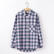 Load image into Gallery viewer, Fashion Women Plaid Shirt Chic Checked Blouse Long Sleeve Female Casual Print Shirts Loose Cotton Tops Blusas
