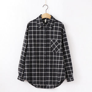 Fashion Women Plaid Shirt Chic Checked Blouse Long Sleeve Female Casual Print Shirts Loose Cotton Tops Blusas