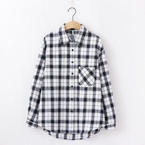 Fashion Women Plaid Shirt Chic Checked Blouse Long Sleeve Female Casual Print Shirts Loose Cotton Tops Blusas