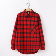 Load image into Gallery viewer, Fashion Women Plaid Shirt Chic Checked Blouse Long Sleeve Female Casual Print Shirts Loose Cotton Tops Blusas
