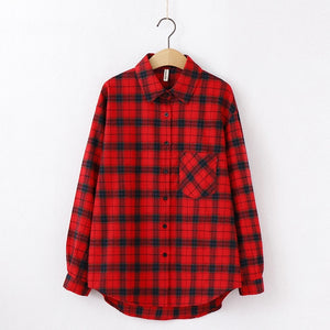 Fashion Women Plaid Shirt Chic Checked Blouse Long Sleeve Female Casual Print Shirts Loose Cotton Tops Blusas