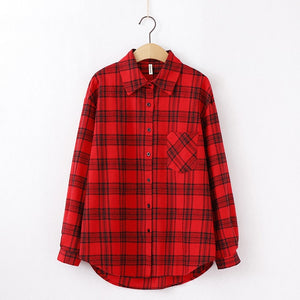 Fashion Women Plaid Shirt Chic Checked Blouse Long Sleeve Female Casual Print Shirts Loose Cotton Tops Blusas