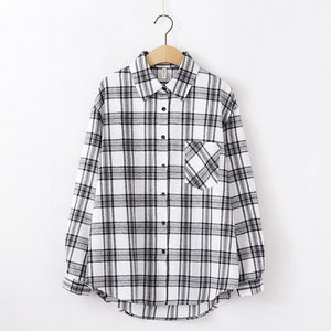 Fashion Women Plaid Shirt Chic Checked Blouse Long Sleeve Female Casual Print Shirts Loose Cotton Tops Blusas