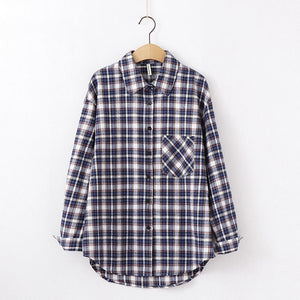 Fashion Women Plaid Shirt Chic Checked Blouse Long Sleeve Female Casual Print Shirts Loose Cotton Tops Blusas