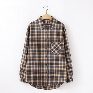 Fashion Women Plaid Shirt Chic Checked Blouse Long Sleeve Female Casual Print Shirts Loose Cotton Tops Blusas