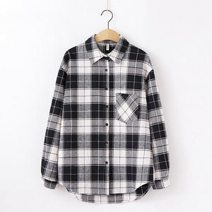 Fashion Women Plaid Shirt Chic Checked Blouse Long Sleeve Female Casual Print Shirts Loose Cotton Tops Blusas