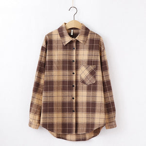 Fashion Women Plaid Shirt Chic Checked Blouse Long Sleeve Female Casual Print Shirts Loose Cotton Tops Blusas