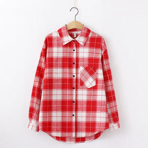 Fashion Women Plaid Shirt Chic Checked Blouse Long Sleeve Female Casual Print Shirts Loose Cotton Tops Blusas