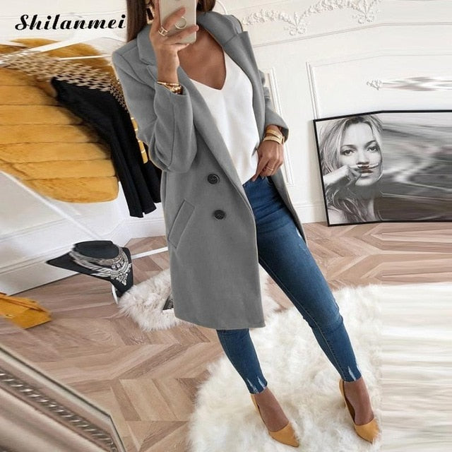 2020Nouvelles Femmes À Manches Longues Col Rabattu Outwear Laine Veste Mélange Manteau Casual Automne Hiver Élégant Manteau