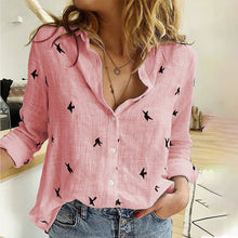 Load image into Gallery viewer, Women&#39;s Birds Print Shirts 35% Cotton Long Sleeve Female Tops 2020 Spring Summer Loose Casual Office Ladies Shirt Plus Size 5XL
