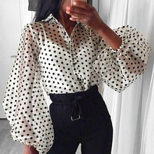 Load image into Gallery viewer, Polka Dot Retro Femmes Blouse Early Autumn Lady Modern Mesh Shirt Vogue See-through Loose Puff Button
