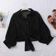 Load image into Gallery viewer, HELIAR Lantern Sleeve Chiffon Shirts Women 2020 Summer Buttoned Up Shirt Long Sleeve Blouse Tied Waist Elegant Women Blouses
